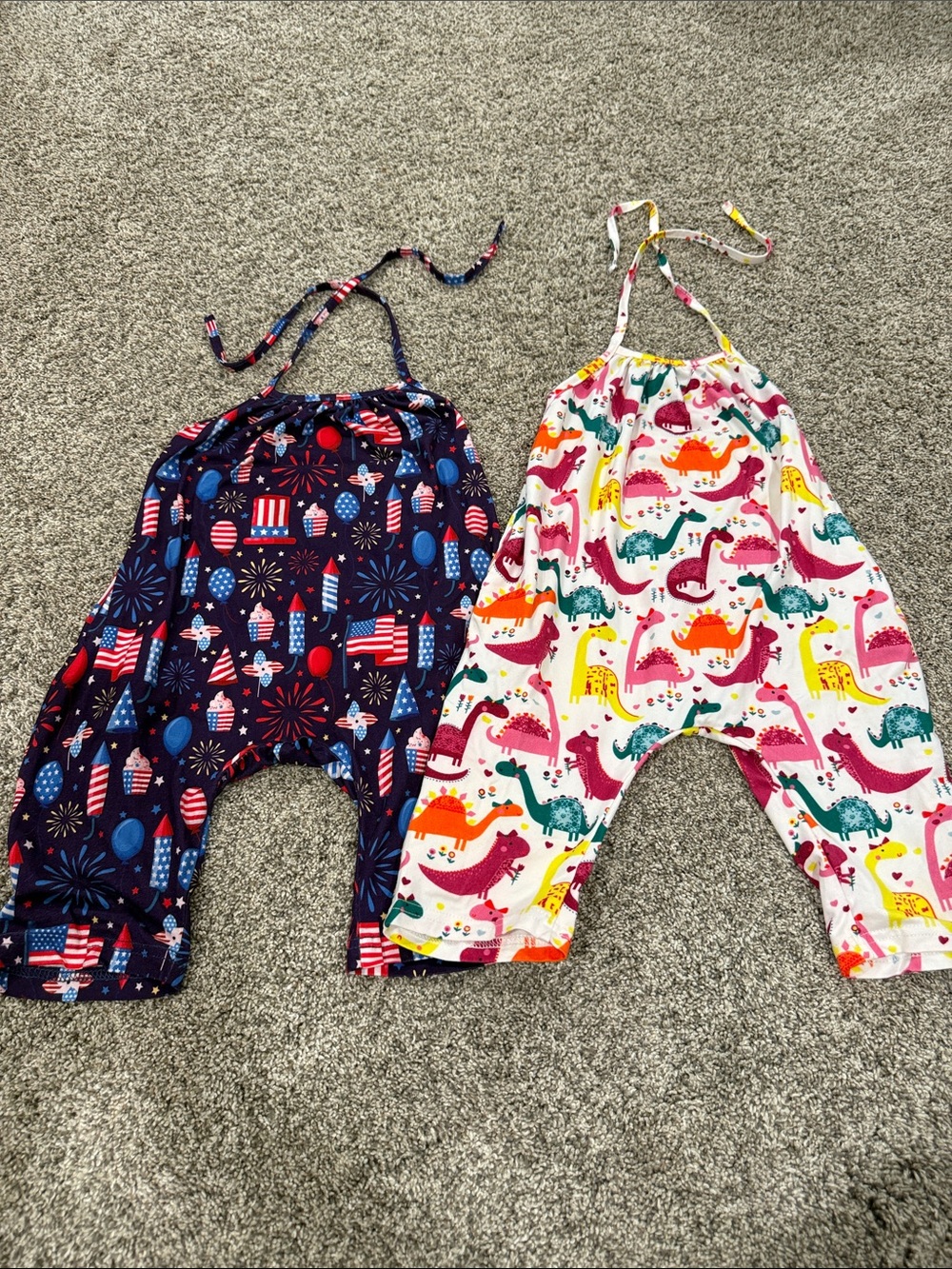 2 - Girls' Navy Patriotic and Dino Print Halter Romper